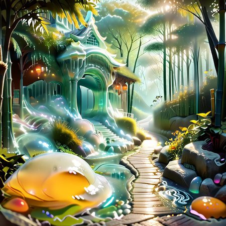 borzoi dog running down a bamboo path, borzoi dog made out of slime, detailed borzoi dog, 
detailed scenery, scenery made out of slime, bamboo made out of slime, green slime bamboo, brown slime wicker fence, brown slime pagoda, red slime brick path, 
BambooforP, background, bamboo forest, path,
everything made of slime, No simple background,
((translucent slime)), ((transparent slime)), (bioluminescent slime), sl1m3, slime, ais-blmn, watce, je11y, thickwater, great lighting, ral-lava, even lighting, no bright spots,