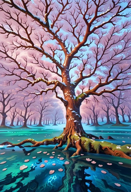score_9, score_8_up, score_7_up, score_6_up, source_anime, masterpiece,
mythp0rt,
Vicineko, 3d, 
water,
abstract representation of tree branches focusing on their fractal nature, tree branches, abstract, natural fractal, intricate design, nature,
sakura tree, petals floating,