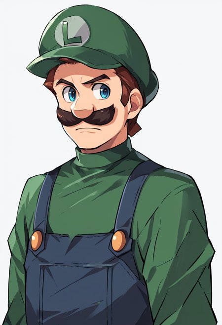 score_9, score_8_up, score_7_up, source_anime, 1boy, <lora:Luigi_XLPD:1> Incrsluigi, luigi, green headwear, blue overalls, white gloves, long sleeves, <lora:zs_ZeroAzurePortraitsXL:1> zeroazureportraits, solo, upper body, simple background