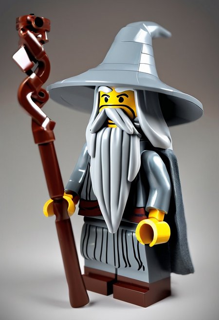 novuschroma53 style a handmade, cartoon, statue of a lego gandalf, full body, isometric, top down, game asset, handmade, game icon, cartoon