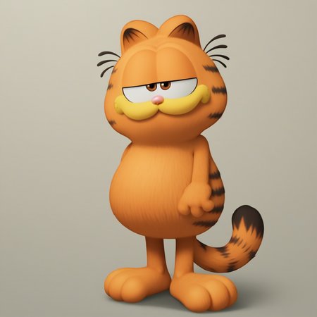 score_7_up, BREAK,  no humans, Garfield, solo, brown eyes, orange fur, cat ears,   <lora:Garfield_XL_Leaf1v2:1>, full body, standing,
