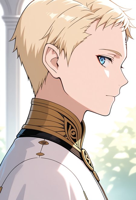 side view,
looking at viewer,portrait,
 <lora:LastExileLucciolaIL:1>, lucciola, 1boy, short hair, blonde hair, blue eyes, cape,
masterpiece,best quality,amazing quality,