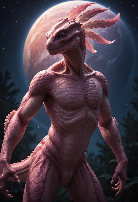 score_9, score_8_up,
rating_safe,
handsome
alien
hybrid monster,
plump,
pink scales
  ,brightly colored feathers
  ,
anthro
  ,hybrid creature
  ,
alien planet,
prancing,
backlit, chiaroscuro,night,
detailed realistic photo <lora:zavy-cntrst-sdxl:0.7>