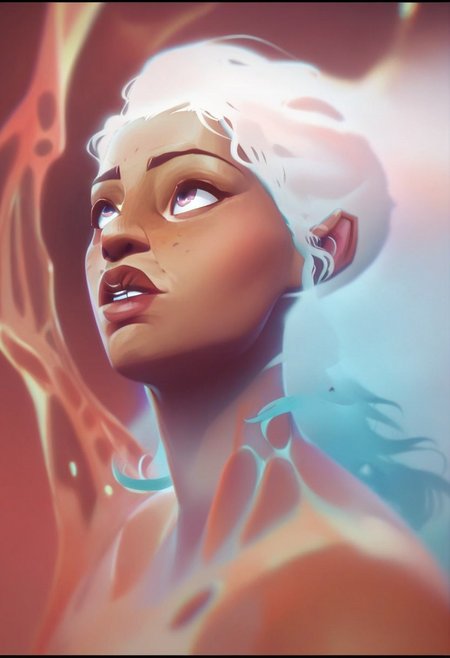 score_9, score_8_up, score_7_up, score_6_up,  
skyy0ung, SkyYoung ,Sky Young /(league of legends arcane/), 1girl, solo, blue hair, purple eyes, weapon, white hair, parted lips, dark skin, from side, dark-skinned female, lips, profile, border, looking up, letterboxed, portrait, freckles ,/(league of legends arcane/),