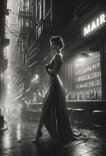 score_9, score_8_up, score_7_up, score_6_up, mad-sincity, noir, monochrome, very aesthetic, masterpiece, best quality, highres, absurdres, cinematic lighting, dynamic angle, detailed, intricate details, perfection,
BREAK,
2girls, ((duo)), 24yo, beautiful face, full lips, long hair, medium breasts, nightclub, being hugged, hugged from behind, 
BREAK,
short skirt, crop top, waitress, sweater
in a crowded bar, people in the background,