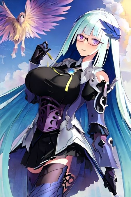 solo_focus, 1girl, (((masterpiece))), ((best quality)), ((ultra-detailed)), high resolution, absurdres, highres, ultra-detailed 8k unity wallpaper, 
brynhild_fgo, long_hair, purple_eyes, very_long_hair, breasts, bangs, blush, blue_hair