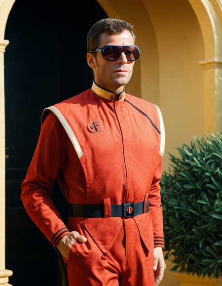 UHD, 8K, ultra detailed, highly realistic photo of UHD, 8K, ultra detailed, full body shot, highly realistic photo of  man wearing sunglasses with red  uniform  ,OverallDetailXL <lora:VTVSeries_SDXL_v1:1>