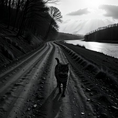 Moody monochrome photo.

The old cat, moving slowly along the dirt path by the river.

<lora:MoodyMono01_CE_XL_200-OT:0.4> mdymnoCE_style