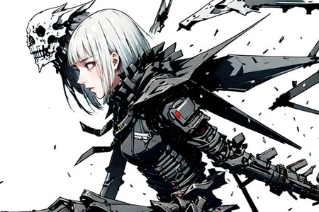 highly insanely detailed, masterpiece, top quality, best quality, highres, 4k, 8k, RAW photo, (very aesthetic, beautiful and aesthetic),  
tsutomu nihei,nihei_tsutomu,blame!,blame gakuen!,abara,TNstyle,sidonia_no_kishi,wire,buildings,star \(sky\),starry sky,toha heavy industries,drainpipe,concrete walls,metal walls,light particles,machinery,dome,bridge,bones,blm,science fiction,open space,futuristic,decrepit,flock,empty,dystopia,destroyed, 
<lora:ABARA:0.8>, 
(1girl:1.3), 
solo focus, 
rural school,(pure white background,transparent background:1.2),âââ