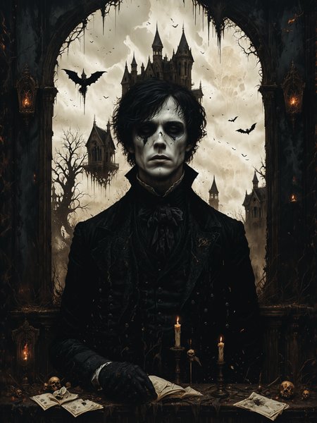 macabre style, digital illustration of Quantum illusionist creating alternate reality simulations, Crumbling, haunted mansion with broken windows in the background,, dark, gothic, grim, haunting, highly detailed smooth, artstation, digital illustration by ruan jia and mandy jurgens and artgerm and wayne barlowe and greg rutkowski and zdislav beksinski   <lora:Misty_Vintage:0.7> <lora:xl_more_art-full_v1:0.3>