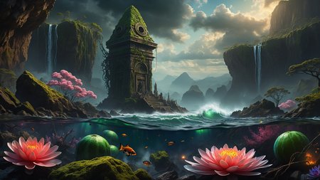 Hyperrealistic art A dark and atmospheric scene inspired by H.P. Lovecraft's "The Call of Cthulhu." In the foreground, the ancient, crumbling city of R'lyeh rises from the depths of the ocean, with its non-Euclidean architecture and impossible angles, covered in seaweed and strange, glowing algae. Towering above the city, the monstrous figure of Cthulhu emerges from the water, his grotesque, squid-like head with writhing tentacles, and massive bat-like wings casting a shadow over the landscape. His eyes glow with a malevolent, otherworldly intelligence. The sky is dark and stormy, with lightning illuminating the chaotic, nightmarish scene. Jagged rocks and towering waves crash around the city, adding to the sense of impending doom. The background features a turbulent ocean and a chaotic, swirling sky filled with dark clouds and flashes of lightning. The atmosphere is filled with a sense of cosmic dread and horror, capturing the terrifying and unfathomable nature of Lovecraft's universe. The overall style is highly detailed and realistic, emphasizing the ancient, alien nature of R'lyeh and the monstrous presence of Cthulhu. 
 <lora:Enhanced_XL_V1:0.8> enhanced, Hyperrealistic art Hyperrealistic art A stargate bustling futuristic cityscape, floating in post-nuclear war destroyed world with nuclear fallout, creating a juxtaposition between advanced technology and human greed, complete with hyperrealistic detail, cinematic lighting and vibrant colors <lora:world_glass:1>, dynamic, cinematic, masterpiece, intricate, hdr, . Extremely high-resolution detail, photographic, realism taken to the extreme, fine texture, incredibly lifelike . Extremely high-resolution details, photographic, realism pushed to extreme, fine texture, incredibly lifelike, RAW Proffesional Photography of a landscape, Long shot, __Kamera__, (comet:0.1), (flowers:0.1), (water lilies:0.1), (insects:0.1), (animals:0.1), (birds:0.1), (waterfall:0.1), (Fish in water:0.1),(Tundra:0.1), (Desert:0.1), (Rainforest:0.1), (Mountains:0.1),  ( Frontal fog:0.1), (Waves:0.1), (Stars:0.1), Sunny, psychedelic, entropy, shallow depth of field detailed background, dark noir style, HDR, RAW, ray tracing reflections, sharp focus, ultra realistic, 12k  <lora:add-detail-xl:1>, cinematic photo, a extreme deep underwater world in which occasionally (full body view of a Orca:2.0), coral reefs, algae, underwater plants, colorful fish, The scene features clear water with (random time of day, random weather:1.3), love and entropy are depicted throughout the scene, with mini insects and microcosms complementing the detailed background, HDR, RAW, ray-traced reflections, sharp focus and ultra-realistic detail, 35mm photograph, film, bokeh, professional, 4k, highly detailed
<lora:SDXLHighDetail_v5:1> <lora:more_details:1>, nsfw, Raw poster, concept art, landscape, psychedelic, Raw poster, concept art, landscape, psychedelic, depicting a two-part scenario of the same scene: in the upper half, a dark magic ocean  lonely islands with palms, coconut trees, waterfalls, flowers, insects, birds, where dolphins play in the waves and the occasional shark fin breaks the surface; transitioning seamlessly into the lower half, a microcosm of an very deep and very dark underwater world with (colorful fish, mystical lights, coral reefs, seaweed, underwater plants:1.3),  and occasional (orcas:0.9) and sharks gliding through the depths., foggy, random weather, random daytime,  (love:1.3), (spring saeson in the ball:1.3), entropy, (mini insect:0.1), shallow depth of field detailed background, sunshaft, surreal, dark noir style, HDR, RAW, ray tracing reflections, sharp focus, ultra realistic, 12k
<lora:dreamcolor:0.3> <lora:EDG_-_Test_Lora:0.3> <lora:more_details:0.3>, Raw poster, concept art, landscape, psychedelic, Cloudy,Twilight, Crescent moonlight,beautiful waterfall in the middle of a forest, swiss landscapes, (love:1.1), Ice fog, entropy, (mini insect:0.1), (shallow depth of field detailed background:1.2), dark noir style, HDR, ray tracing reflections, sharp focus, ultra realistic, 12k <lora:add-detail-xl:1><lora:LowRA:1> <lora:more_details:1> ,m0nst3rfy3 <lora:m0nst3rfy3(0.5-1)M:1>, <lora:SDXLHighDetail_v5:1> . Extremely high-resolution details, photographic, realism pushed to extreme, fine texture, incredibly lifelike