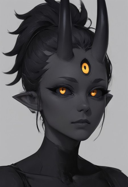 score_9, score_8, score_7, score_6, (masterpiece), best quality, expressive eyes, perfect face, ((te'kharoth, third eye), tail, horns), spiky hair, messy hair, ponytail hair, thick hair, black hair, black sclera), 1girl, gold eyes, wings, BREAK, armor, line under eyes