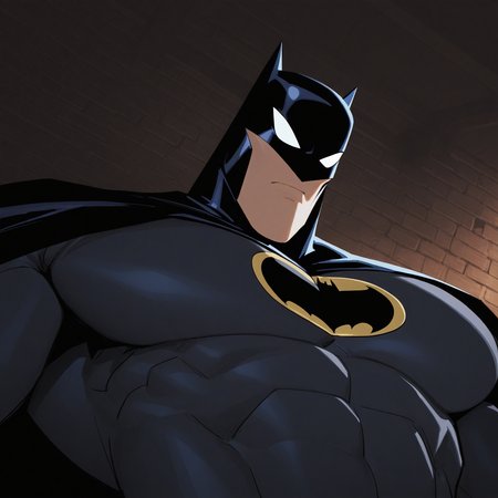 <lora:BATMAN_2004:1>batman_2004, solo, 1boy, closed mouth, upper body, big pectorals, male focus, cape, mask, bodysuit, black bodysuit, black cape, dark, white eyes, indoors, brick wall, dynamic perspective, detailed background, motion blur, film grain, abstract, natural lighting, fantasy, cinematic, dynamic view, tilted angle, very awa, masterpiece, best quality, absurdres, newest, perfect quality, detailed background, intricate details, (artist:fl \(l-fl\):0.7), (artist:tooboshoo:0.7), (artist:dizdoodz:0.8)