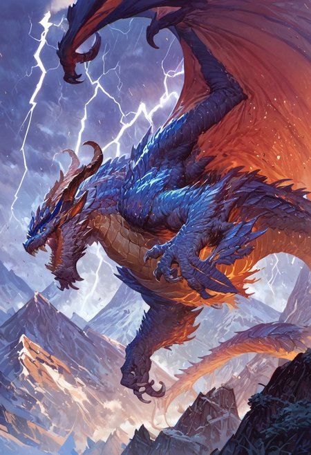 score_9, score_8_up, score_7_up, score_6_up, score_5_up, score_4_up, gigantic storm dragon, teeth, horns, long tail, wings, mountains, lightning aura,fantasy,solo focus,epic