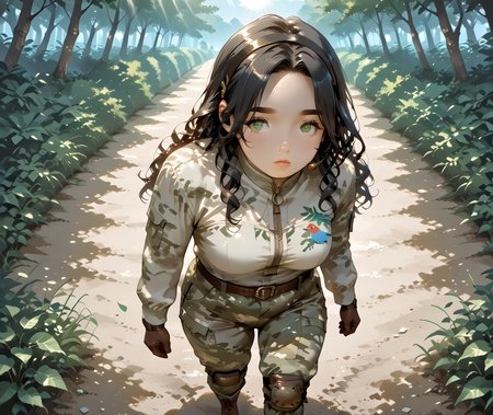 IllusP0s, PonyScores7, source_anime, ah1, IllustriousQual, interesting, exciting, spectacular, wonderful, 
BREAK <lora:xl_more_art-full_v1:0.2>, <lora:aesthetic_anime_v1s:0.2>, <lora:EpicF4nta5yXL:0.2>, <lora:detailxl:0.2>, detailxl, <lora:Fant5yP0ny:0.2>, amazing quality, best aesthetic, absurdres, illustration, Volumetric_Lighting, ultra-detailed, very aesthetic, intricate details, best_quality
BREAK ((A woman in a park points at a dying plant, which then blooms instantly, petals unfurling with a luminescent glow as if lit from within)),
BREAK Stable_Yogis_PDXL_Positives, AS-Adult, <lora:Complicated fantasy portrait - XL Pony V2.0:0.2>, bad-hands-5, <lora:HDA_Detailer:0.3>, <lora:natsumi_style:0.5>, <lora:by_usakun-pony:0.4>, by usakun, <lora:Akina_Bbw_Style_-_PonyXL:0.2>, AkinBw, ((Tilted Horizon shot)),
BREAK 1girl, mature female, (curvy), round-chin, caucasian, <lora:ETO_OC_Illustrius:0.5>, eto_oc, skindentation, (plump), thick thighs, wide hips, busty, voluptuous, <lora:venus body PonyXL:0.3>, <lora:shinyskin2:0.2>, glistening skin, HDA_FatGirlXL, large breasts,
BREAK ((<lora:G4MulticamUniform:0.8>, G4MulticamUniform, camouflage, camouflage pants, camouflage shirt, long sleeves, zipper, brown gloves, belt, knee pads, brown footwear, comtac, brown headset, black hairband)),
BREAK (curly hair), long hair, (black hair:1.4), (parted hair:1.7), messy hair, kinky curls, <lora:hairdetailpxl:0.2>, hairdetailpxl,
BREAK (half green and brown eyes), (colorful eyes), (multicolored eyes), (downturned eyes:1.4), <lora:expressive eyes:0.2>, expressive eyes, <lora:eyedetailpxl:0.2>, eyedetailpxl, <lora:Eyes_High_Definition:0.2>, EyesHD, (round face:1.2), (thick eyebrows:1.3), (plump face), <lora:Round_face:0.2>, lips, 
BREAK ((pensive expression)), <lora:Expressive_H:0.2>, Expressiveh, <lora:Emotional_Anime_Expressions_PonyXL_Concept:0.2>, emotional, <lora:Best_Facial_Expression_LoRA_PONY:0.2>, looking at viewer, <lora:Detailed expressive EXEV style -XL Pony V1.0:0.2>, FaceDetail,
BREAK (((Bright summer midday in Cousin Island's bird sanctuary, showcasing vibrant tropical vegetation and colorful bird species amidst lush greenery, Sunlight illuminates the rich colors, creating a lively yet peaceful scene in this avian paradise))), <lora:Background Detailer - SDXL:0.8>, 4k, 8k, Ultra HD, Masterpiece, Best quality, Detailed background, <lora:Add_more_details_V2_XLpony:0.4> full_details,