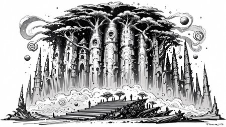 score_9,score_8_up,score_7_up,highres,absurdres,aestheticism,
<lora:Far_Future_Sketch_Illustrious__Pony:0.8>,monochrome,rough sketch,monochromatic,desaturated,messy line art,lat color,sci-fi,<lora:Landscape_Ink_Pony_r1:0.6>,
colossal petrified tree trunk,spiral staircase carved into bark,starry nebula visible through canopy opening,floating ceremonial braziers,medium wide shot from staircase midpoint,(celestial runes hovering:1.4),pale moonlight shafts,decaying marble statues entangled in roots,(stardust particles:1.2),pre-raphaelite painting style,intricate moss patterns,<lora:HerrscherAGGA2024_TF_Style_V1:0.6>,TF_Style,Cartoon_TYPE,sketch,