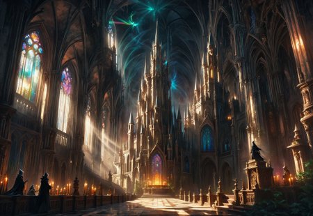 1other, indoors, balcony, (window, stained glass, colorful:1.4), tower, stairs, multiple others, ambiguous gender, fantasy, architecture, altar, standing, weapon, multiple boys, arches, flying buttresses, (low-angle high-angle shot of a grand hall capturing the castle's grandeur:1.2). 

The castle is decorated with antique furniture and statues. Two hooded acolytes, dressed in dark clothing, are performing a dark ritual at an altar. A disturbing and ominous scene inside a gothic castle., The illustration captures a sense of mystery and intrigue., 

crepuscular rays, volumetric lighting, light bloom, (deep glow effect:1.3), 

anime artwork, anime style, studio anime, realistic, hyperrealism, 

highly detailed, masterpiece, best quality, very aesthetic, absurdres, cinematic lighting, 

DonM3t3rn1tyXL, Bloodborne, artchlr, DonMG414XL, otclillsn, 
