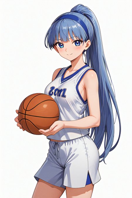 score_9,score_8_up,score_7_up,source_anime,masterpiece,best quality,highres,
BREAK 1girl,solo,cowboy shot,holding basketball,
BREAK <lora:dmd2_sdxl_4step_lora_fp16>,
BREAK <lora:MKR_UMI_SU_PONY_V2:1>,Ryuuzaki_Umi,blue hair,very long hair,blunt bangs,blue eyes,high ponytail,blue hairband,basketball uniform,