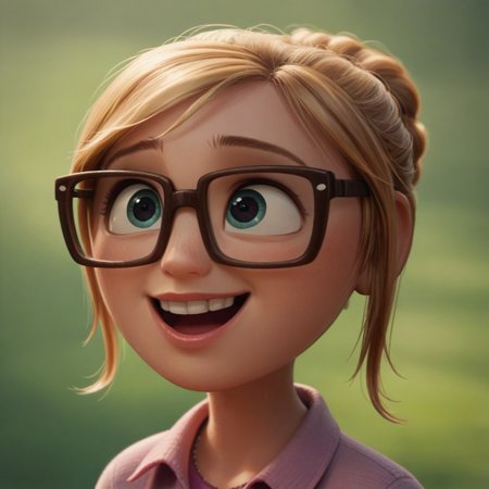 score_9, score_8, score_7, score_6, 1girl, SamSpark, portrait, blond hair, glasses, excited