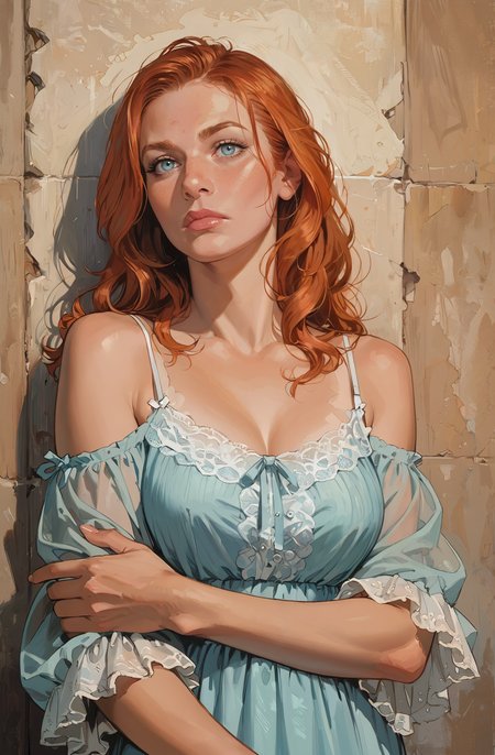 score_9_up, score_8_up, score_7_up, Casual, detailed background, masterpiece, realistic face,
1woman, Portrait with crossed arms, aquamarine, wall,
BREAK
BREAK
1 woman, sheer camisole, fluffy sleeves, bored, ginger hair, feathered ends,
 <lora:incase---1:0.4>