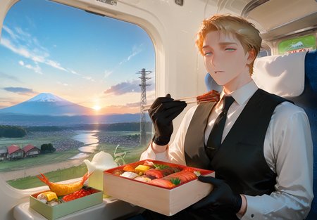 IllusP0s, PonyScores7, source_anime, ah1, IllustriousQual, interesting, exciting, spectacular, wonderful, amazing quality, absolutely eye-catching,  
BREAK <lora:xl_more_art-full_v1:0.2>, <lora:aesthetic_anime_v1s:0.2>, <lora:EpicF4nta5yXL:0.2>, <lora:detailxl:0.2>, detailxl, <lora:Fant5yP0ny:0.2>, amazing quality, best aesthetic, absurdres, illustration, Volumetric_Lighting, ultra-detailed, very aesthetic, intricate details, best_quality, lazympos, <lora:Add_Details_v1.2:0.2>, <lora:quality_modifiers_masterpieces_v1:0.2>, <lora:ZootPonyAnime_V1_r2:0.2>, <lora:Bestifacator2:0.2>, anime style,
BREAK ((space pilot, with a rescue shuttle evacuating civilians from a war-torn planet brave and selfless)),
BREAK Stable_Yogis_PDXL_Positives, <lora:Complicated fantasy portrait - XL Pony V2.0:0.2>, <lora:HDA_Detailer:0.3>, ((reflection photography, mirror-like surfaces, symmetry, visual echoes, capturing dual realities, distorted perspectives, ethereal beauty, introspective imagery, mesmerizing patterns, reflecting mood and emotion, creating visual depth, playing with perception)),
BREAK (((<lora:Caesar_Roses_And_Champagne_:1>, Caesar, 1boy, toned, athletic, fit))), <lora:shinyskin2:0.2>, glistening skin, <lora:perfection style:0.2>, perfection style, perfection, 
BREAK ((formal, necktie, white shirt, suit, black gloves, vest, black necktie)), 
BREAK ((parted hair, side-parted hair, right swept hair, side-swept hair, (short hair:1.7), blonde)), <lora:hairdetailpxl:0.2>, hairdetailpxl, 
BREAK ((angular face, sharp_featured face, handsome, charming, alluring)), blue eyes, expressive eyes, <lora:perfect-eyes:0.4>, perfecteyes, EyesHD, <lora:DetailedEyes_xl_bdsqlsz_V1:0.2>, <lora:Eyes_Lora_Pony_Perfect_eyes:0.2>, <lora:focusoneyes:0.2>, <lora:cinematic eye color style illustrious v1:0.2>, <lora:Eyes_High_Definition:0.2>, EyesHD,
BREAK ((confused)), <lora:Expressive_H:0.2>, Expressiveh, <lora:Emotional_Anime_Expressions_PonyXL_Concept:0.2>, emotional, <lora:Best_Facial_Expression_LoRA_PONY:0.2>, looking at viewer, <lora:Detailed expressive EXEV style -XL Pony V1.0:0.2>, FaceDetail,
BREAK (((<lora:ekiben:0.8>, ekiben, shinkansen, inside shinkansen, seat, table, window, train interior, scenery, outdoors, city, cityscape, building, house, reflection, day, sky, cloud, mountain, blue sky, landscape, grass, field, mountainous horizon, tree, river, train station, ground vehicle, forest, road, rice field, flooded rice field, sunset, evening, nature, sign, power lines, utility pole, car, street, town, mount fuji, factory, chimney, food, packages, box, bowl, plate, bento, lunch box lids, chopsticks, rice, vegetable, carrot, spring onion, beans, tamagoyaki, tempura, meat, sukiyaki, yakiniku, tonkatsu, pork cutlet, seaweed, seafood, crab, scallops, clams, shellfish, salmon roe, salmon, shrimp, conger eel, sea urchin, fruit, ocha, plastic teapot, beer, can))), <lora:Background Detailer - SDXL:0.2>, 4k, 8k, Ultra HD, Masterpiece, Best quality, Detailed background, <lora:Add_more_details_V2_XLpony:0.2> full_details, <lora:background-type1:0.2>, <lora:AddMicroDetails_Illustrious:0.2>, addmicrodetails, SmoothNoob_Quality,