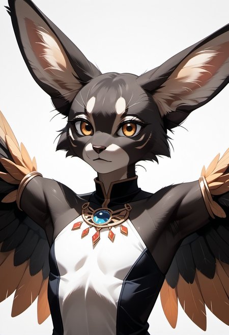 1person, Palagiri, anthro, feline features, feline nose, large ears, ((wing arms)), no hands
3/4 view, perfect face, perfect wings,
upper body focus,
Source: anime, score: 9, score: 8up,