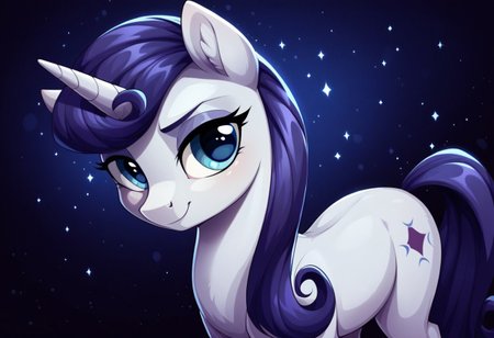 safe_pos, score_9,score_8_up,score_7_up,score_6_up,score_5_up,score_4_up,my little pony,((feral pony)),1girl,((solo)),(sexy),beautifully detailed,(detailed cute pony face),((detailed blue starry background:1.5)),((woman)),high angle,(cute smile:1),((up-close))  1girl,((solo)),(sexy),
body lavender
mane and tail deep purple-blue
eyelids shiny purple-blue
eyebrows deep purple-blue
eyes moderately yellow
horn Platinum
unicorn
Moonlight Raven 
