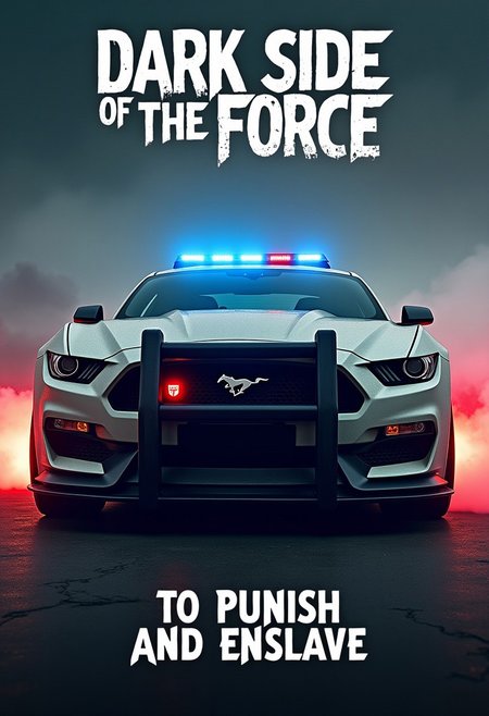 Movie poster, large text at top 'Dark Side of the Force'
(Transformers Barricade, (futuristic, mustang police car, aggressive look, sharp lines, brush guard, smoking tires))
smaller text at bottom 'To Punish and Enslave'
8k detailed, cinematic, dramatic lighting