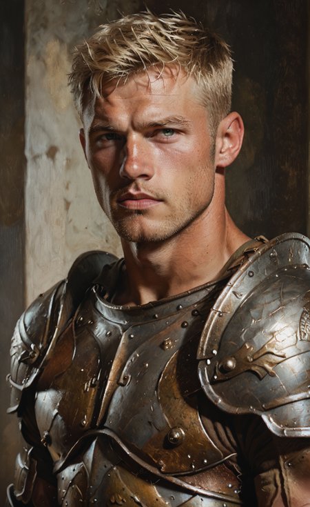 score_9, score_8_up, score_7_up, score_6_up, 1boy, male focus, solo, realistic, blondhunk, tanned, chiseled, muscular, blonde hair, short hair, handsome, cleft chin, armor, <lora:Blond_hunk_Pony:0.85>