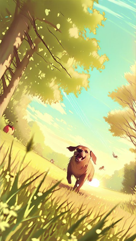 masterpiece, newest,absurdres,incredibly absurdres, best quality, amazing quality, very aesthetic, 
2girls, running, field, dog, apple tree, dutch angle, contrail, sun, blurry foreground, fisheye,
 <lora:MJET:1> MJET  <lora:BlueFley_Style_-_Illustration:1> by_bluefley <lora:Elegence_Niji:1> 3l3ganc3 <lora:Lifeline_Illu_Edition:1> LL-Illu