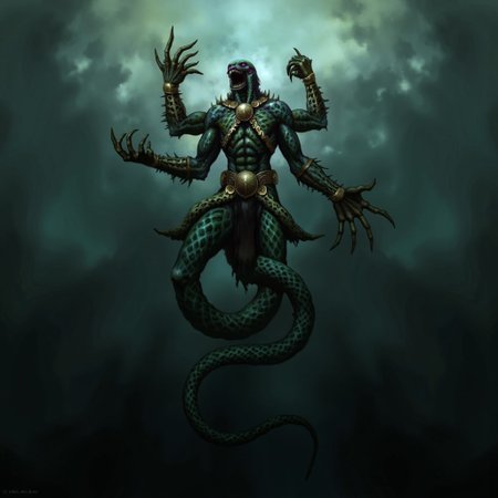first person pov, 3D01S, simple background atmospheric and powerful dark fantasy, natural organic and first person pov of a berserk style creature
Emerging from murky waters, the Stalker is a twisted, serpentine creature with a muscular, elongated body covered in dark emerald and black, mottled scales. Its sleek form tapers into a coiled, serpentine tail that moves silently beneath the surface. Sharp, jagged fins run along its back like deadly spines, adding to its lethal presence. The Stalker's upper body rises menacingly, humanoid yet grotesque, with a broad, muscular torso rippling with strength. Massive arms extend from its sides, ending in skeletal, webbed claws tipped with razor-sharp talons, designed to tear through prey with ease.
Its head is a monstrous blend of merman and reptile, with a wide, grinning maw filled with rows of needle-like teeth. Above its mouth, glowing violet eyes pierce the gloom, filled with cold malice. 
UHD letterboxed game trailer frame chromatic aberration dark atmosphere sharp masterpiece with a focus on the character, elden ring style, dark atmosphere, chromatic aberration