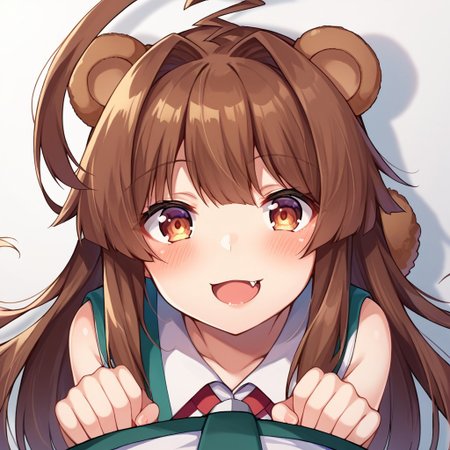score_9, score_8, score_7, source_anime, kuma (kancolle), POV, looking at viewer, blush, smile, open mouth, fang, (bear ears, bear tail, bear girl)