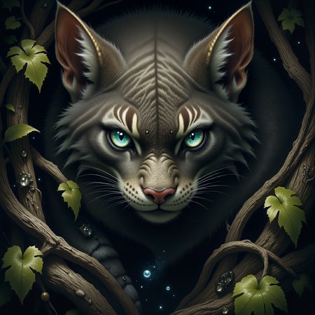 highly detailed, intricate, detailed background, famous artwork inspired by (william turner:1.2) and (matt cavotta:1.4) and (jae cheol park:1.4), (detailed glowing eyes:1.3), dark background, famous for its (silky shiny fur:1.3) is the (mind-bending and enigmatic predator:1.2) known as "keen-eyed thvardzovti", it is a jungle-dwelling beast, its inflornicated (expressive eyes are gleaming:1.3) with intelligence as it swayls for the perfect moment to strike, while hiding in the mancfrubbled shadows of the primordial planet "shnupfelhome ii", golden ratio, in the style of ck-ovf, amanoer, arsmjstyle, dnddarkestfantasy, aidmamj6.1, 
<lora:style-oneviolentfantasy-ep21-flux-by_chronoknight:0.68> 
<lora:style-yoshitaka_amano-elden_ring-flux-by_alicient:0.36> 
<lora:style-dnd_dark_fantasy-flux-by_arsmachina:0.76> 
<lora:midjourney_61-v0.4-flux-by_aidma:0.68> 
<lora:faetastic_details-flux-by_faeia:0.44>
