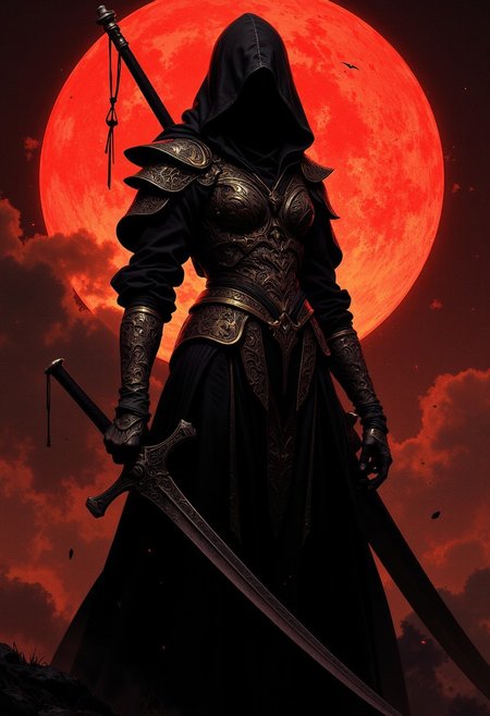 female japanese ninja assassin, hood, chiascuro, silhouetted, weapons, directional lighting, masterpiece, perfect composition, perfect hands, cowboy shot
