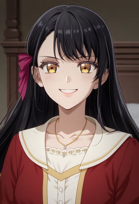 score_9, score_8_up, score_7_up, score_6_up, detailed, 1girl, solo, source_anime, highres, 4k,
WilliamsAlicia<lora:WilliamsAlicia>, (black hair), long hair, golden eyes, jewelry,necklace, ribbon, hair ribbon, williamsalicia, alicia, Villainess, smile, looking at viewer, looking to side, medium breasts, summer breeze, spinning around, open eyes, open mouth, upper teeth only, inside, school, looking down,red bowtie, white shirt, standing at desk,  red skirt, buttons, grin face, confident,
(red school uniform), fullbody, from below, from side, long hair, white frills, red hairbow,