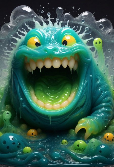 Adorable smily blob, cute smile, sewer, slimy, extremely detailed, hyperrealistic, detailed background, slime-morph