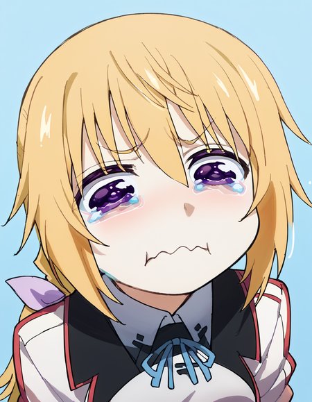 score_9, score_8_up, score_7_up, source_anime, <lora:charlotte-dunois-s2-ponyxl-lora-nochekaiser:1>, charlotte dunois, long hair, blonde hair, ribbon, purple eyes, ponytail, hair ribbon, medium breasts,, <lora:aqua-about-to-cry-ponyxl-lora-nochekaiser:1> crying aqua, crying aqua (meme), crying, tearing up, tears, wavy mouth,, ,