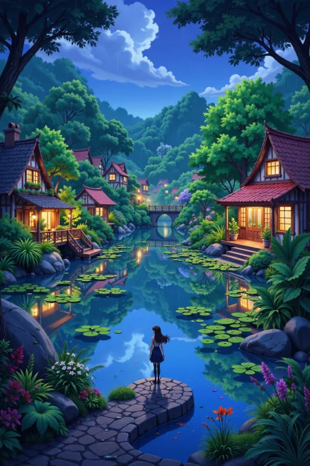 pond city beautiful anime landscape, rainy day, woman, very intricate, very detailed, sharp, bright, colorful, <lora:Hand v2:0.5> <lora:Anti-Blur:1><lora:Insane Detail Slider:0.25>  <lora:flux.1_lora_flyway_Epic-detail_v2:0.3> <lora:fluxenhancer:0.25> <lora:ROWER:0.6> <lora:flux-charmer-v1-1:0.4> <lora:Curse_of_Monkey_Island_Style_F1D:0.6> comistyle