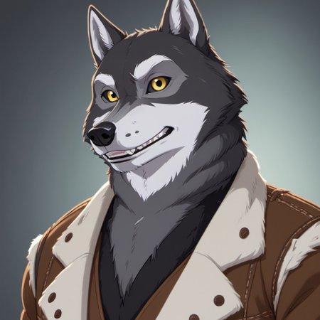 score_9, score_8_up, score_7_up, source:furry, dynamic lighting, detailed background, bedroom background,  anthro, furry, male, 1boi, (headshot), solo, (detailed face, detailed eyes), furry, anthropomorphic character, 
BREAK
Mr_Badwolf, Anthro Wolf, Wolf, BBW, Ever_after_high, dark gray fur, white snout, white eyebrows, white inner ears, black nose, white sclera, yellow eyes, black lips, large muscles, muscular, thick neck, leather jacket, fleece-lined jacket, torn jeans, digitgrade legs, 
BREAK
<lora:add-detail-xl:1.5>