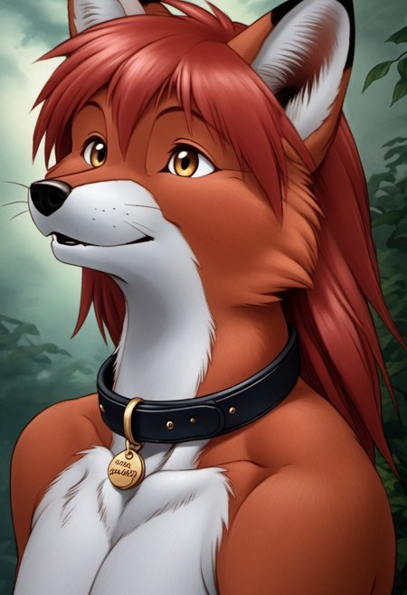score_9, score_8_up, score_7_up, source:furry, dynamic lighting, detailed background, nature background,  anthro, furry, detailed eyes. detailed hair, detailed face, detailed lips, furry, solo,
BREAK
Kar_B_style, kemono, furry anime, inked lines, heavy lines, detailed sketch, high detail, color pencil, pencil lines, anthro character, anthropomorphic animal, anthropomorphic animals, animal focus, 
BREAK
Todd, Anthro fox, red hair, long red hair, whiskers, dog collar, headshot, male, hypermuscles
BREAK
<lora:add-detail-xl:1.5>