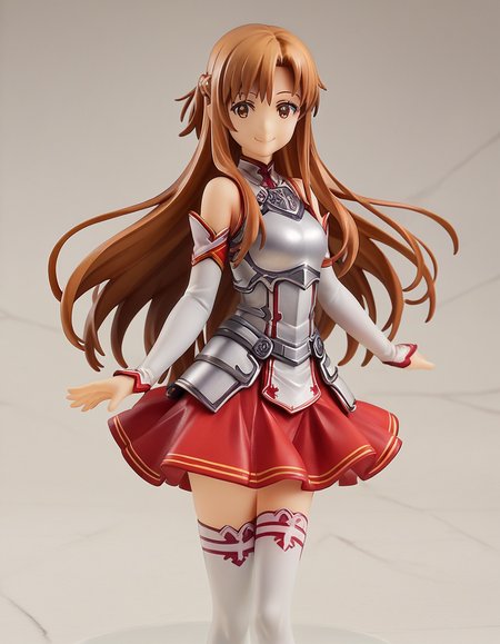 score_9, score_8_up, score_7_up, source_anime,
asunayuuki, <lora:asuna-yuuki-s1-ponyxl-lora-nochekaiser:0.5>,
asuna yuuki, long hair, brown hair, brown eyes,
skirt, thighhighs, bare shoulders, detached sleeves, armor, white thighhighs, breastplate, red skirt,
<lora:gsc-figurines-ponyxl-lora-nochekaiser:1>, gsc figurines, 1girl, smile,