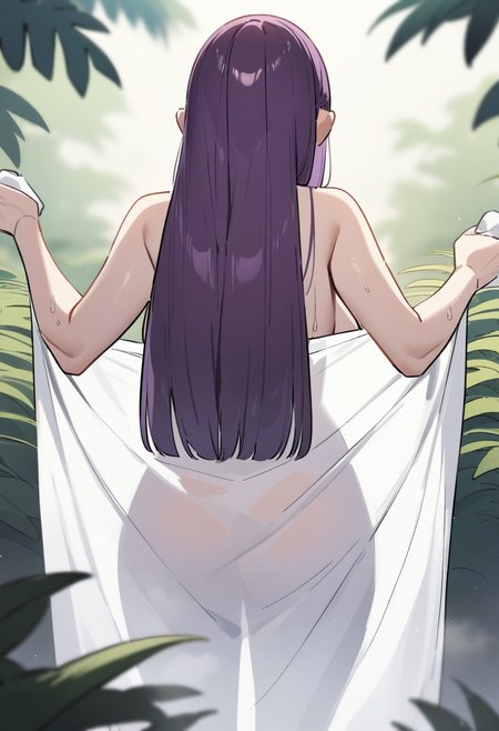 masterpiece,best quality,very aesthetic,absurdres,<lora:towl_see:1>,see-through_silhouette,fern_\(sousou_no_frieren\),holding_towel