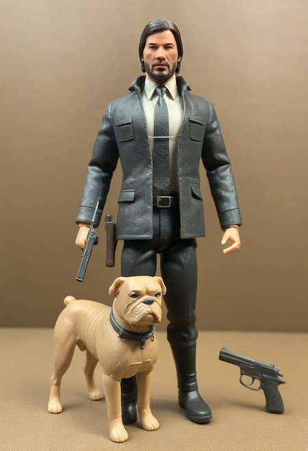 1987 Action Figure Playset Packaging of John Wick.  The John Wick Action Figure is packaged with companion bulldog and accessory pistol.