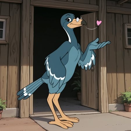 masterpiece, best quality, amazing quality, Magpiebbil, semi-anthro, female, bird, blue feathers, black eyes, glasses, winged arms, standing, outside, looking at viewer, blowing kiss
