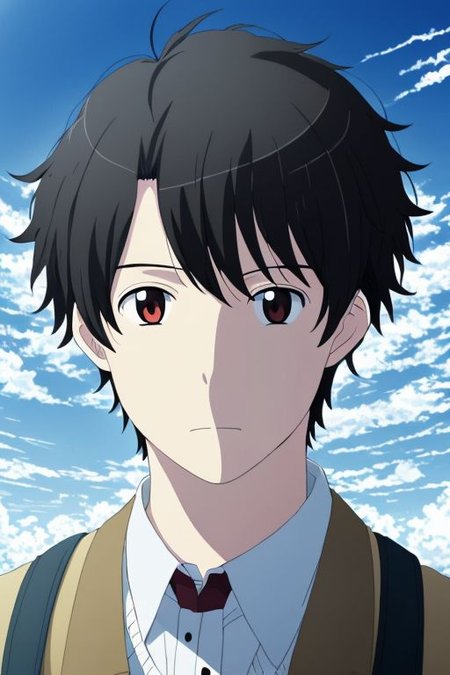 high resolution, solo, best quality, 1Boy, Portrait, Inaho Kaizuka, Black Hair, glomySky,