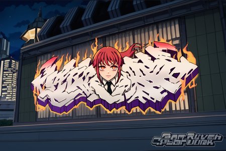 score_9, score_8_up, score_7_up, score_6_up, score_5_up, score_4_up, <lora:Character_graffiti_Pony-000012:1>, character graffiti, graffiti, building, night, sky, outdoors, moon, night sky, front view, <lora:mak1ma0XL_Pony_v1:0.8>, mak1ma0, red hair, long hair, ringed eyes, blackjacket, white collared shirt, black necktie, black pants, masterpiece, highres, highly detailed face, highly detailed shining eyes, symmetrical highly detailed eyes