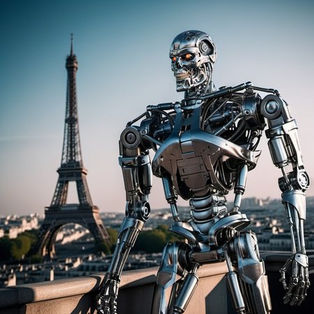 T800-1024, robot, full body, standing in postapocalyptic paris, fires, detailed eyes, highly detailed, photography, ultra sharp, film, bokeh, professional, 4k  <lora:add-detail-xl:1.5>  <lora:T800-1024-000450:0.8>