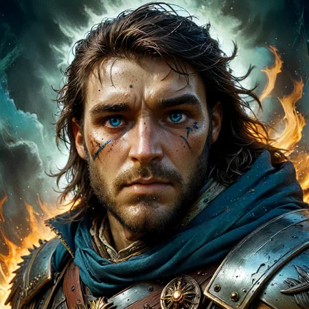 <lora:npcportrait_v2:1> npcp, Portrait of an aasimar warpriest battle-worn yet resolute,  his eyes fierce with divine purpose. Fantasy style. <lora:add-detail-xl:0.195> <lora:MJ52:0.31> <lora:xl_more_art-full_v1:0.185> <lora:RMSDXL_Darkness_Cinema:0.31> <lora:RMSDXL_Creative:0.26>   <lora:d\EnvyAwesomizeXL01:0.8> awesomize <lora:dg_DougXL:1> dg_DougXL <lora:dare_stunning_action_notrigger:1>