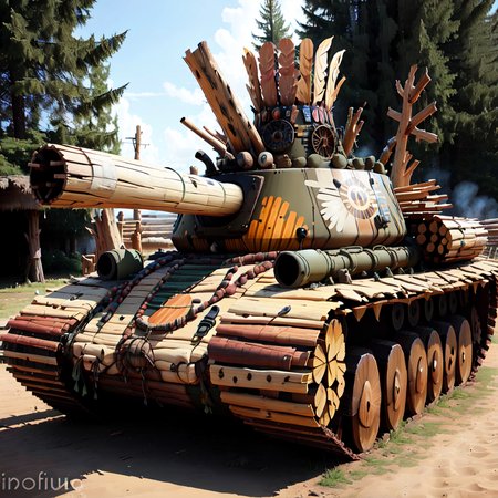 trending  <lora:totempunkai_v20:.7> totempunkai tank made of logs
