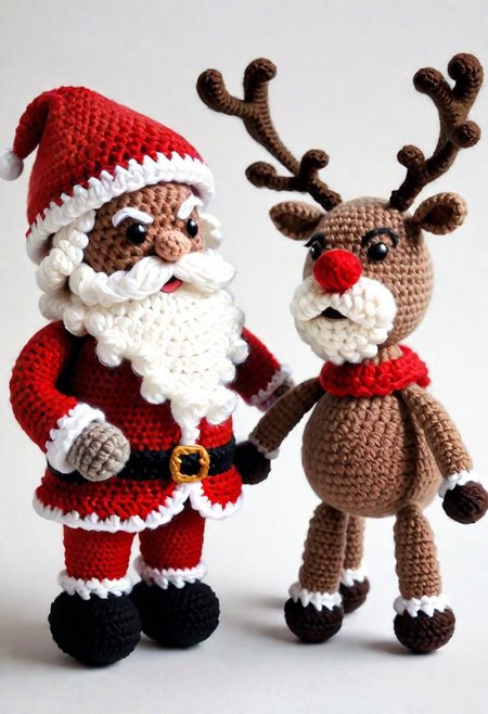 CROCHETED santa and rudolph the red-nosed reindeer